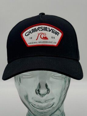 Quicksilver Black Snapback Hat Cap One Size Adjustable Patch Boardshort Co 1969